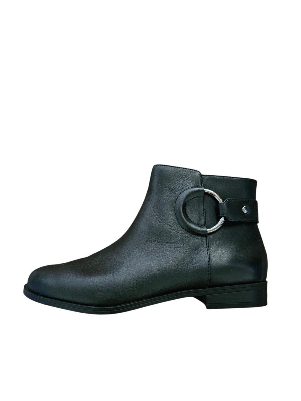 NEW Alfani Avvial Black Leather Ankle Boot with Silver Ring Accent Size 8.5